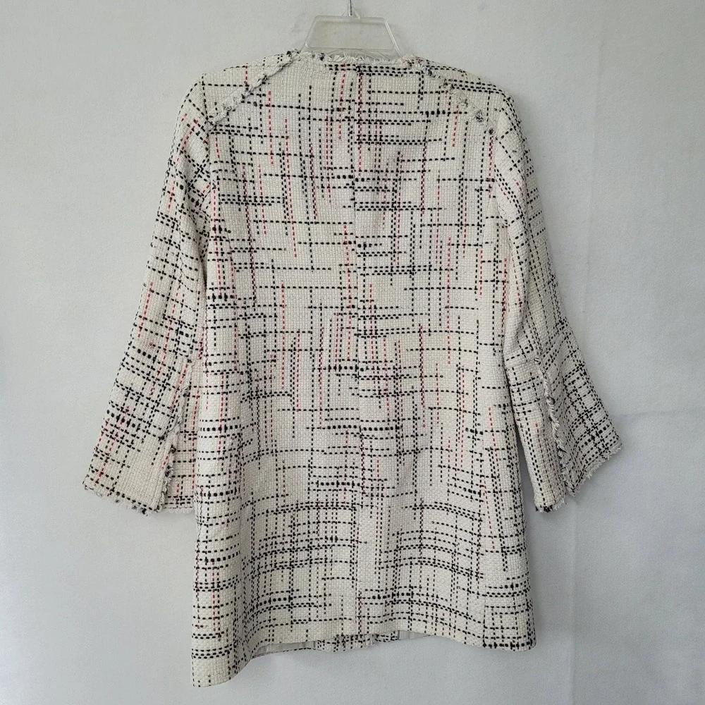 Banana Republic Womens Tweed Jacket Three Quarter Sleeve White Red‎ Black XS